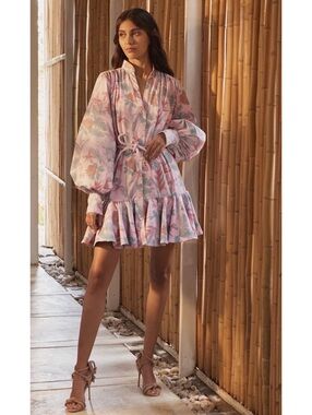 NWT No Pise La Grama La Selva Tropical Floral Belt Mini Dress Pink Size 12 $559